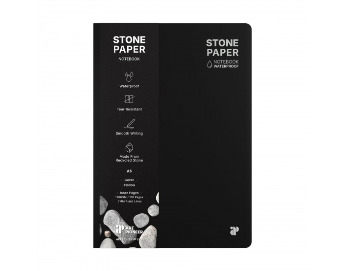 Art Pioneer Тетрадка Stone Paper, A5, твърда корица, 88 листа, черна