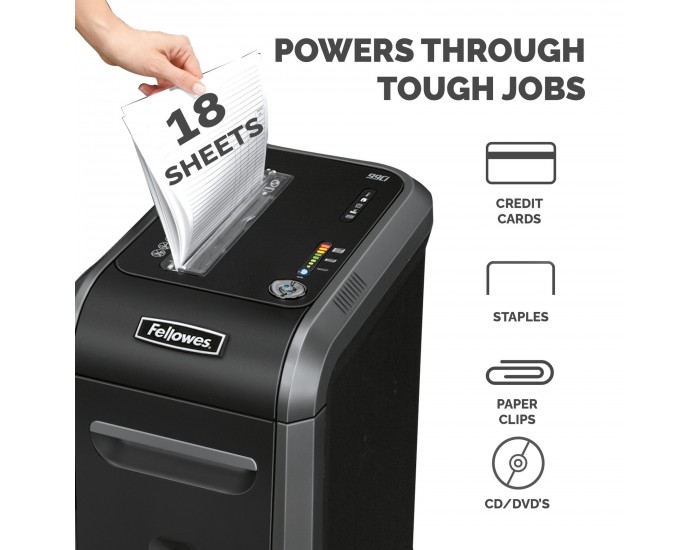 Шредер за унищожаване на документи Fellowes Powershred 99Ci, 100% Jam Proof, Cross-Cut, 34 L, P-4, време за работа 30 мин, време за почивка 40 мин