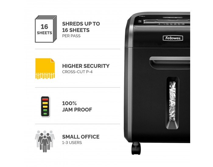 Шредер за унищожаване на документи Fellowes Powershred 79Ci, 100% Jam Proof, 23 L, P-4, време за работа 20 мин, време за почивка 30 мин