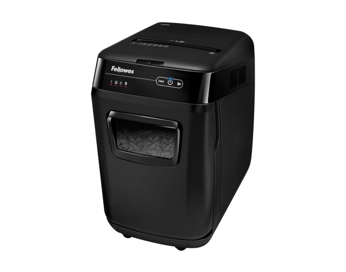 Шредер за унищожаване на документи Fellowes Automax 200C, Cross-Cut, P-4, обем на коша 32 L, за 1-3 потребителя, ниво на шум 60 dB