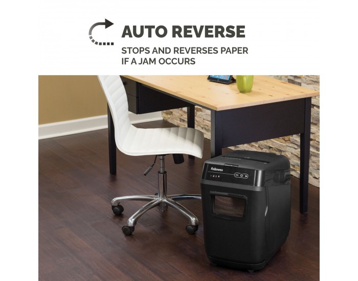Шредер за унищожаване на документи Fellowes Automax 200C, Cross-Cut, P-4, обем на коша 32 L, за 1-3 потребителя, ниво на шум 60 dB