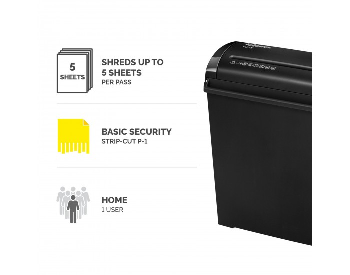 Шредер за унищожаване на документи Fellowes Powershred P-25S, Strip-Cut, 11 L, време за работа 3 мин