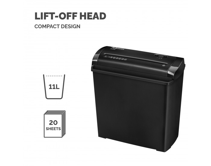Шредер за унищожаване на документи Fellowes Powershred P-25S, Strip-Cut, 11 L, време за работа 3 мин