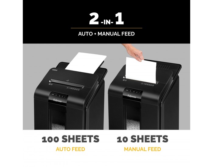 Шредер за унищожаване на документи Fellowes Automax 100M, Micro Cut, 23 L, P-4, време за работа 15 мин