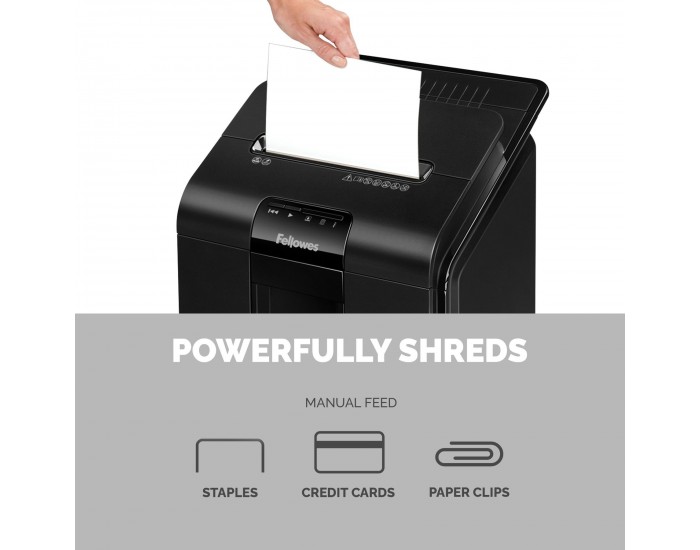 Шредер за унищожаване на документи Fellowes Automax 100M, Micro Cut, 23 L, P-4, време за работа 15 мин