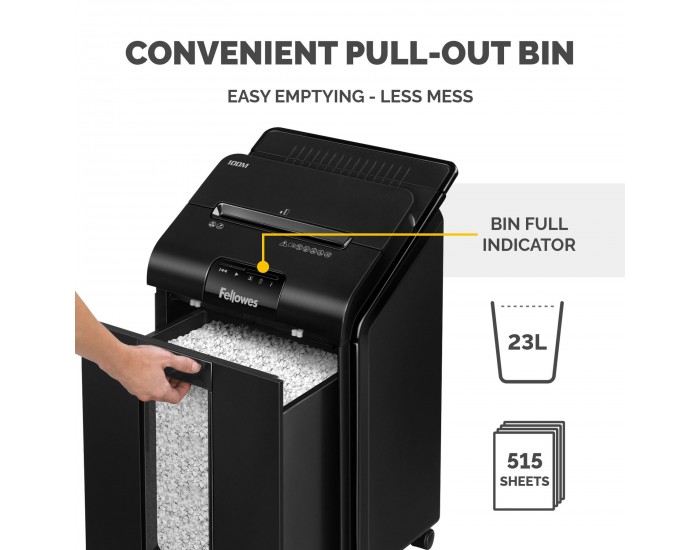 Шредер за унищожаване на документи Fellowes Automax 100M, Micro Cut, 23 L, P-4, време за работа 15 мин