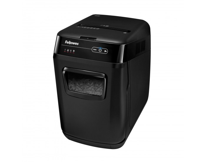 Шредер за унищожаване на документи Fellowes AutoMax 150C, Cross-Cut, 32 L, P-4, време за работа 12 мин, време за почивка 25 мин, ниво на шум 65 dB