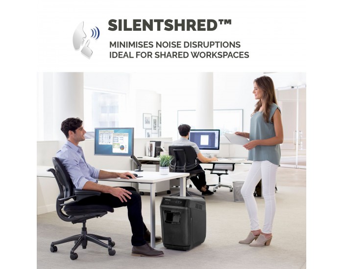 Шредер за унищожаване на документи Fellowes AutoMax 150C, Cross-Cut, 32 L, P-4, време за работа 12 мин, време за почивка 25 мин, ниво на шум 65 dB