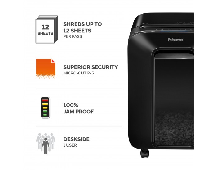 Шредер за унищожаване на документи Fellowes Powershred LX201, Microcut, 22 L, черен, P-5, време за работа 10 мин, Micro-Cut