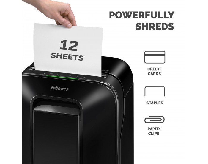 Шредер за унищожаване на документи Fellowes Powershred LX201, Microcut, 22 L, черен, P-5, време за работа 10 мин, Micro-Cut