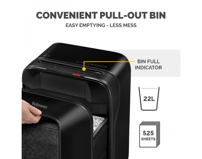 Шредер за унищожаване на документи Fellowes Powershred LX201, Microcut, 22 L, черен, P-5, време за работа 10 мин, Micro-Cut