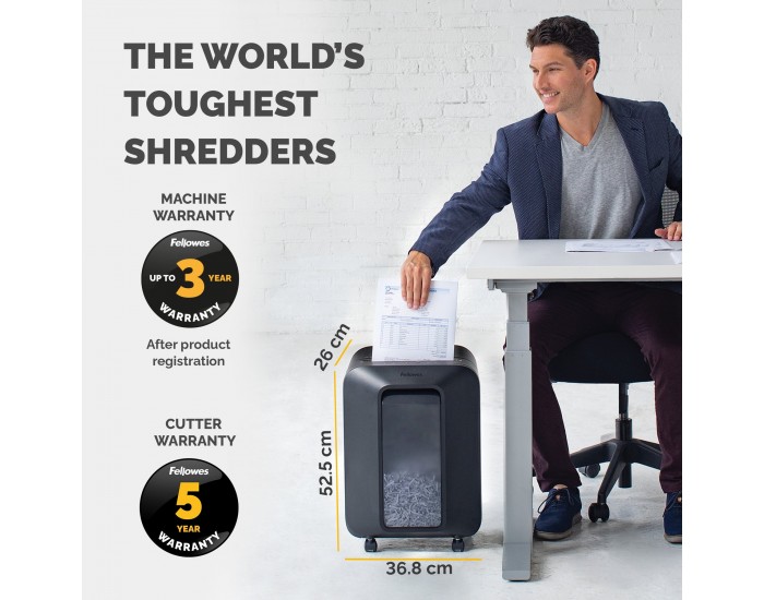 Шредер за унищожаване на документи Fellowes Powershred LX201, Microcut, 22 L, черен, P-5, време за работа 10 мин, Micro-Cut