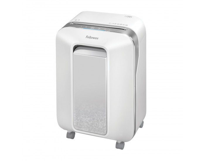 Шредер за унищожаване на документи Fellowes Powershred LX201, Microcut, 22 L, бял, P-5, време за работа 10 мин, Micro-Cut