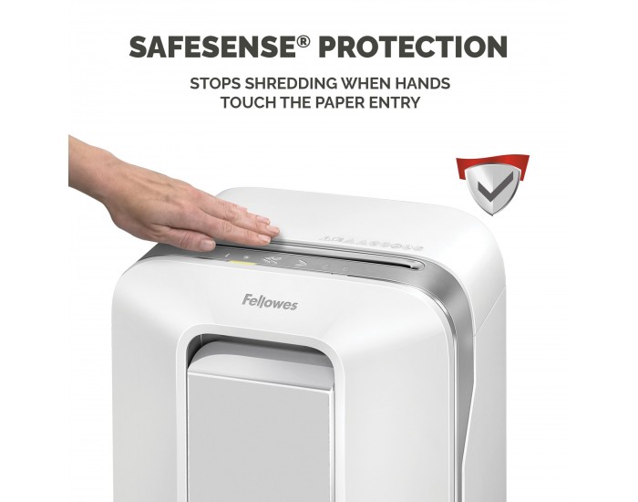 Шредер за унищожаване на документи Fellowes Powershred LX201, Microcut, 22 L, бял, P-5, време за работа 10 мин, Micro-Cut