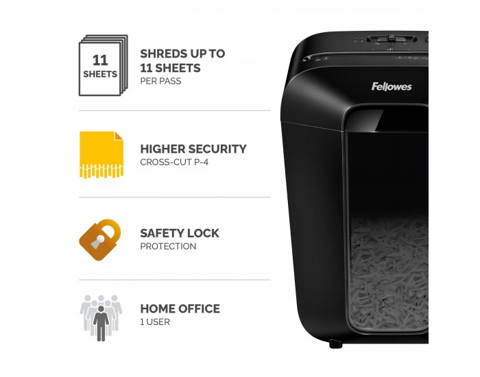 Шредер за унищожаване на документи Fellowes Powershred LX70, Cross-Cut, черен, 11.5 L, P-4