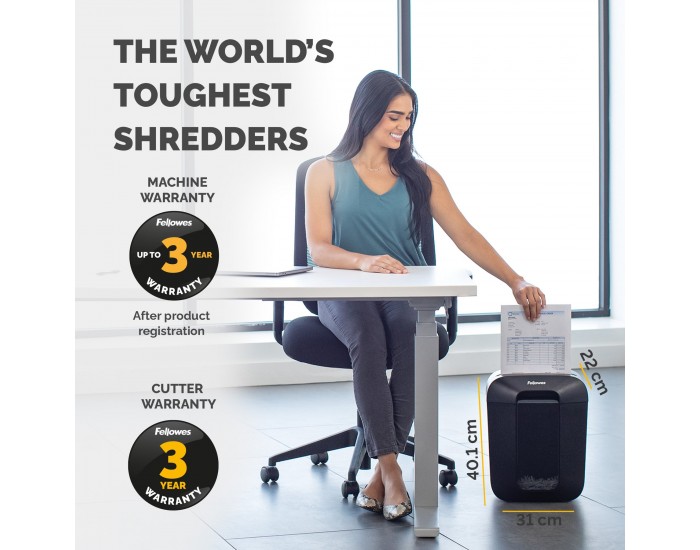 Шредер за унищожаване на документи Fellowes Powershred LX45, Cross-Cut, черен, P-4, обем на коша 17 L, време за работа 6 мин, ниво на шум 70 dB
