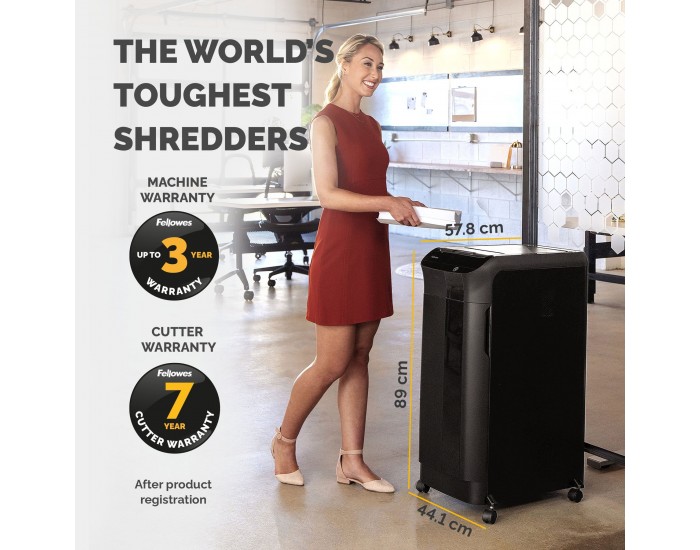 Шредер за унищожаване на документи Fellowes Automax 600M, P-5, Micro-Cut, 83 L, черен, време за работа 45 мин, време за почивка 30 мин