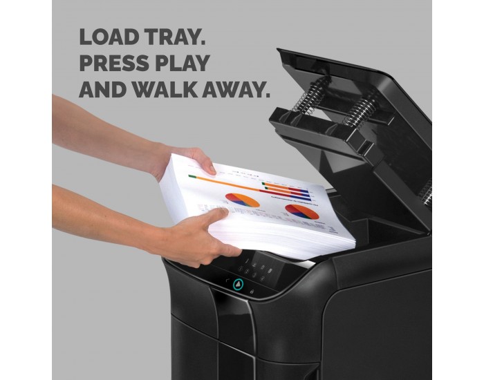 Шредер за унищожаване на документи Fellowes Automax 600M, P-5, Micro-Cut, 83 L, черен, време за работа 45 мин, време за почивка 30 мин