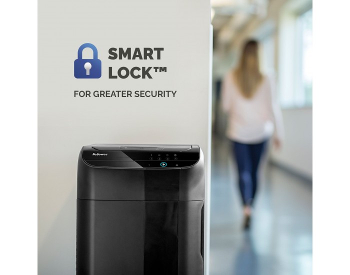 Шредер за унищожаване на документи Fellowes Automax 600M, P-5, Micro-Cut, 83 L, черен, време за работа 45 мин, време за почивка 30 мин