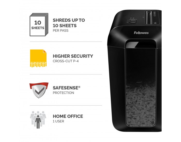 Шредер за унищожаване на документи Fellowes Powershred LX65, P-4, Cross-Cut, черен, обем на коша 22 L, време за почивка 20 мин