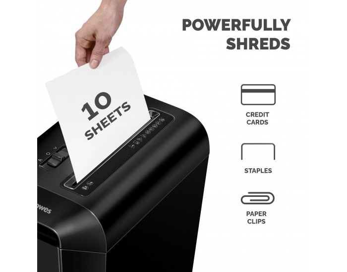 Шредер за унищожаване на документи Fellowes Powershred LX65, P-4, Cross-Cut, черен, обем на коша 22 L, време за почивка 20 мин