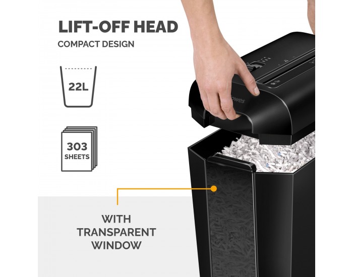 Шредер за унищожаване на документи Fellowes Powershred LX65, P-4, Cross-Cut, черен, обем на коша 22 L, време за почивка 20 мин