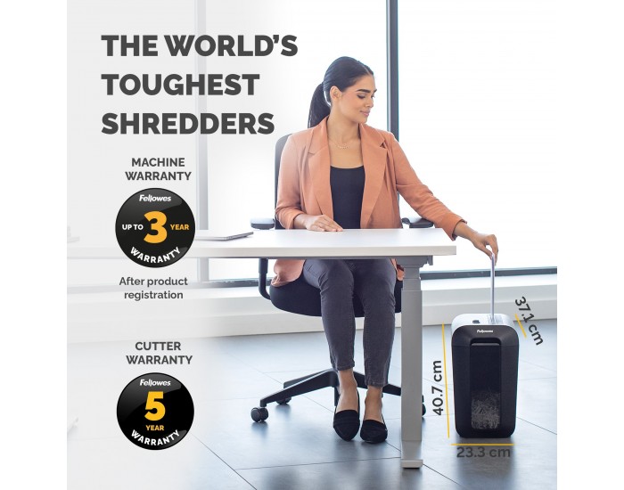 Шредер за унищожаване на документи Fellowes Powershred LX65, P-4, Cross-Cut, черен, обем на коша 22 L, време за почивка 20 мин
