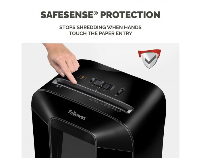 Шредер за унищожаване на документи Fellowes Powershred LX85, P-4, Cross-Cut, черен, обем на коша 19 L, ниво на шум 70-75 dB