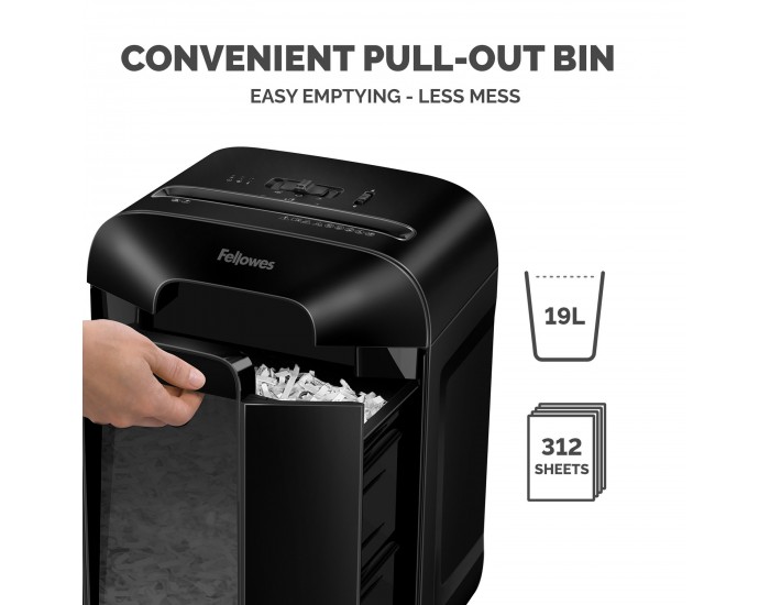Шредер за унищожаване на документи Fellowes Powershred LX85, P-4, Cross-Cut, черен, обем на коша 19 L, ниво на шум 70-75 dB