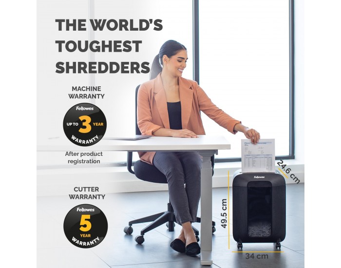 Шредер за унищожаване на документи Fellowes Powershred LX85, P-4, Cross-Cut, черен, обем на коша 19 L, ниво на шум 70-75 dB