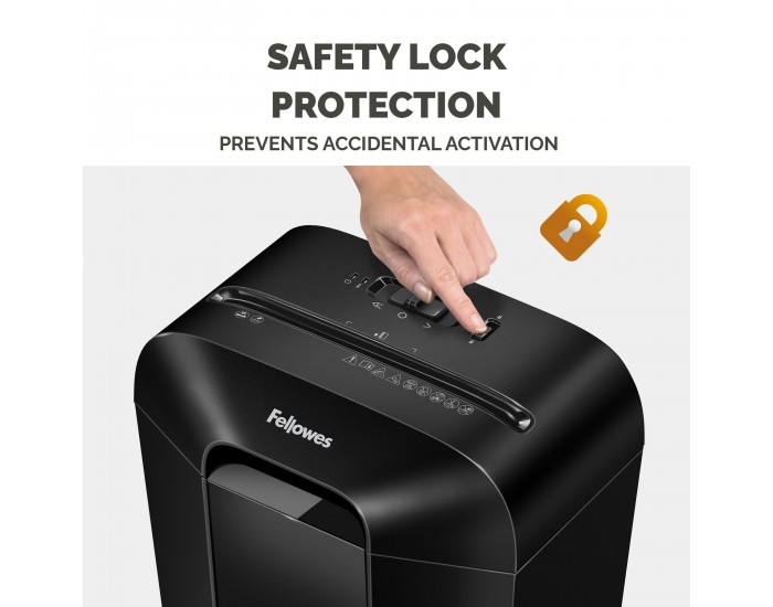 Шредер за унищожаване на документи Fellowes Powershred LX50, P-4, Cross-Cut, черен, обем на коша 17 L, време за почивка 30 мин