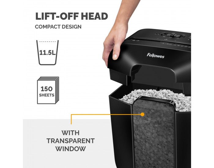 Шредер за унищожаване на документи Fellowes Powershred LX25M, P-4, Mini-Cut, 11.5 L, черен, време за почивка 30 мин