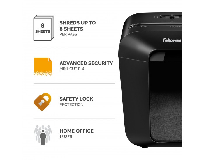 Шредер за унищожаване на документи Fellowes LX41, P-4, Micro-Cut, 17 L, черен, време за работа 5 мин