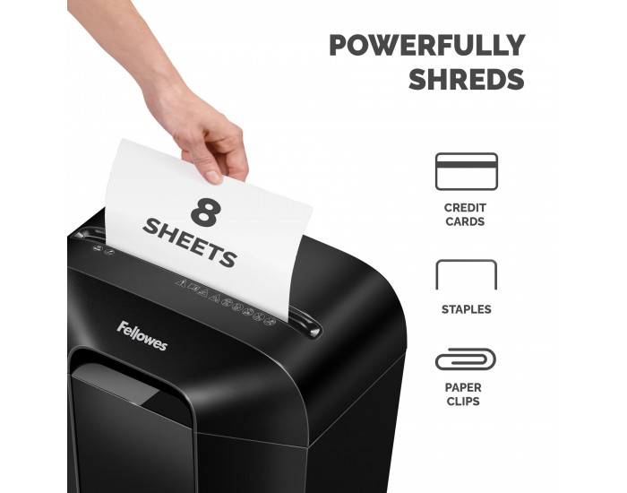 Шредер за унищожаване на документи Fellowes LX41, P-4, Micro-Cut, 17 L, черен, време за работа 5 мин