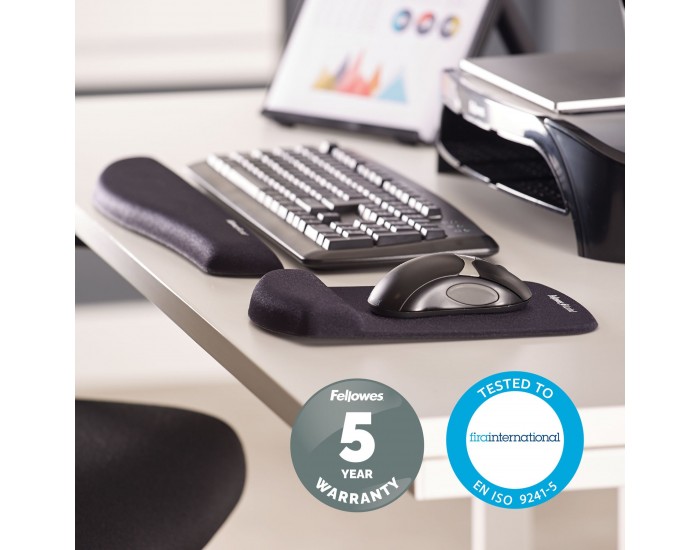 Пад за мишка Fellowes Plushtouch, ергономичен, черен