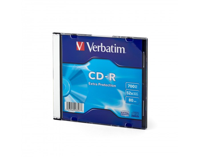 CD-R Verbatim, 700 MB, 52x, със защитно покритие, в тънка кутия