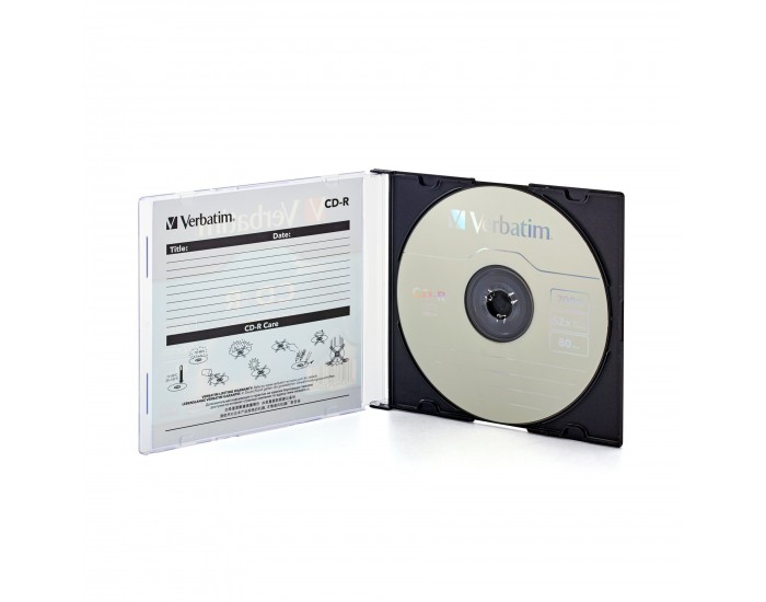 CD-R Verbatim, 700 MB, 52x, със защитно покритие, в тънка кутия