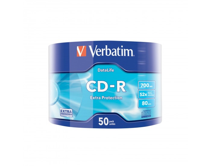 CD-R Verbatim, 700 MB, 52x, със защитно покритие, 50 броя, фолирани