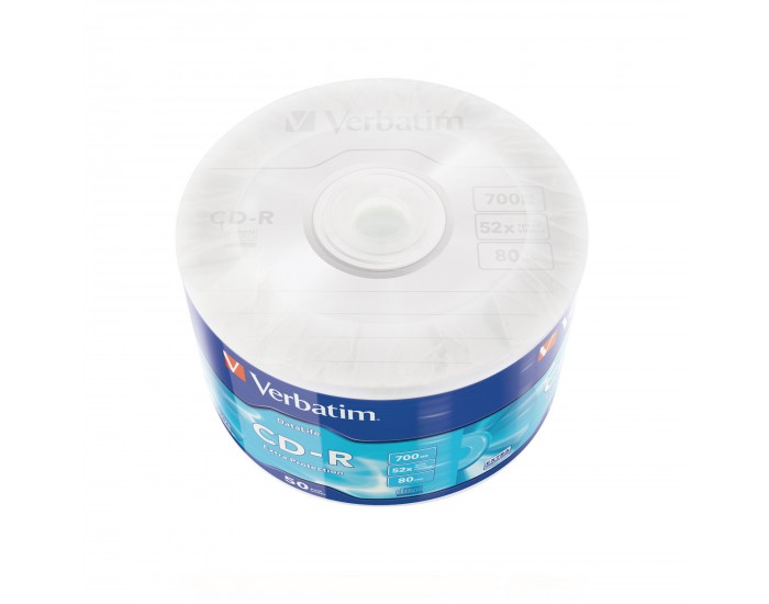 CD-R Verbatim, 700 MB, 52x, със защитно покритие, 50 броя, фолирани