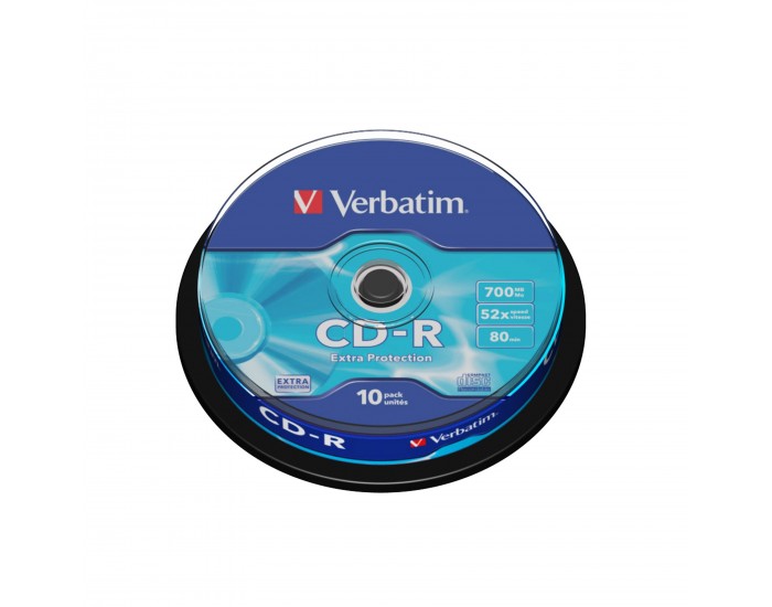 CD-R Verbatim, 700 MB, 52x, със защитно покритие, 10 броя в шпиндел