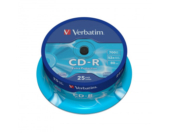 CD-R Verbatim, 700 MB, 52x, със защитно покритие, 25 броя в шпиндел