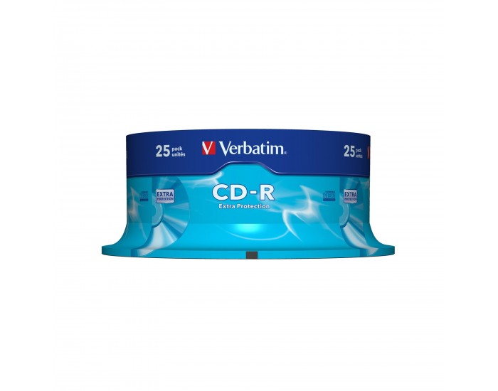 CD-R Verbatim, 700 MB, 52x, със защитно покритие, 25 броя в шпиндел