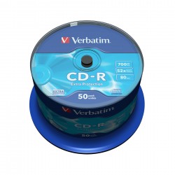 CD-R Verbatim, 700 MB, 52x, със защитно покритие, 50 броя в шпиндел - Сравняване на продукти