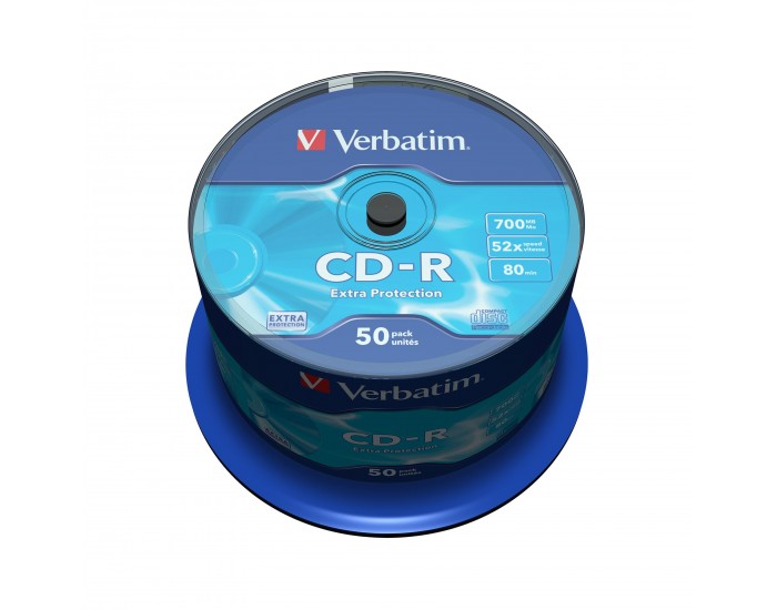 CD-R Verbatim, 700 MB, 52x, със защитно покритие, 50 броя в шпиндел