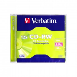 CD-R VerbatimW, презаписваем, 700 MB, 12x, с покритие против надраскване, в кутия - Офис