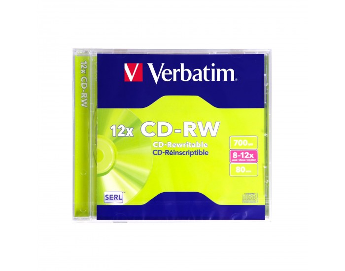 CD-R VerbatimW, презаписваем, 700 MB, 12x, с покритие против надраскване, в кутия