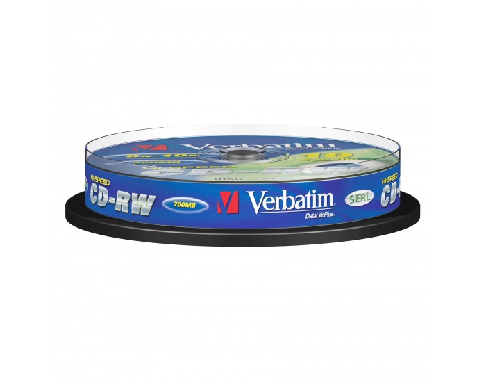 CD-R VerbatimW, презаписваем, 700 MB, 12x, с покритие против надраскване, 10 броя в шпиндел