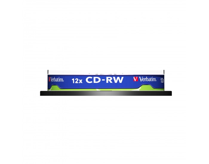 CD-R VerbatimW, презаписваем, 700 MB, 12x, с покритие против надраскване, 10 броя в шпиндел