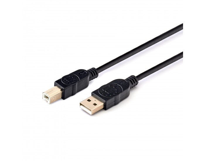 Кабел Manhattan, USB 2.0 A Male/USB 2.0 B Male, 1.8 m, USB Type A, USB Type B
