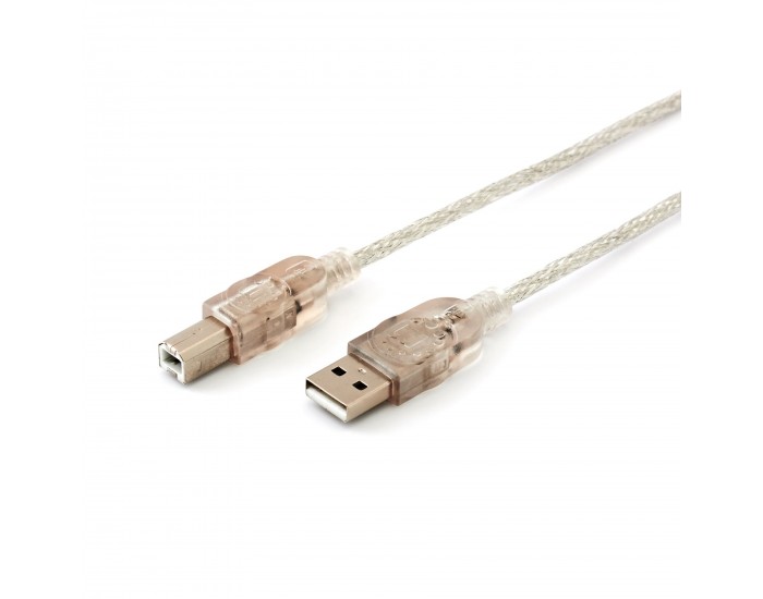 Кабел Manhattan, USB 2.0 A Male/USB 2.0 B Male, 1.8 m, прозрачен, USB-A, USB Type B